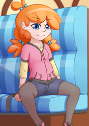 Size: 2480x3508 | Tagged: safe, artist:fearingfun, pumpkin cake, human, g4, clothes, cute, female, high res, humanized, older, pumpkinbetes, sitting, smiling, solo