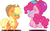 Size: 948x594 | Tagged: safe, artist:catalie21, applejack, pinkie pie, earth pony, pony, g4, balloon, chibi, cute, diapinkes, duo, ear fluff, female, floating, heart, heart eyes, jackabetes, mare, shadow, simple background, smiling, then watch her balloons lift her up to the sky, white background, wingding eyes