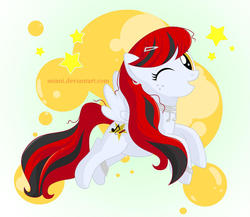 Size: 900x781 | Tagged: safe, artist:seiani, oc, oc only, oc:scarlet melody, pegasus, pony, female, mare, one eye closed, solo, wink