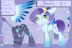 Size: 7086x4724 | Tagged: safe, artist:mistydash, oc, oc only, oc:jessica, pegasus, pony, color palette, exosuit, female, mare, reference sheet, soldier, solo, text, weapon