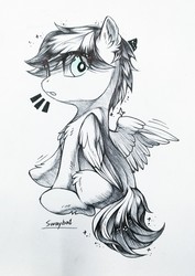 Size: 904x1280 | Tagged: safe, artist:swaybat, oc, oc only, oc:adam, pegasus, pony, blue eyes, partial color, signature, solo
