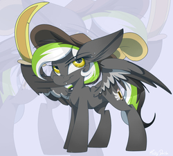 Size: 3760x3388 | Tagged: safe, artist:mistydash, oc, oc only, oc:graphite sketch, pegasus, pony, ear piercing, female, hat, high res, mare, piercing, pirate, solo, spread wings, sword, weapon, wing hold, wings, zoom layer
