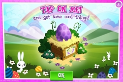 Size: 1156x766 | Tagged: safe, gameloft, angel bunny, rabbit, g4, advertisement, dragon egg, easter, egg, holiday, magic coins, spike's egg