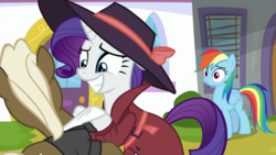 Size: 1920x1080 | Tagged: safe, screencap, rainbow dash, rarity, pony, g4, sparkle's seven, detective rarity