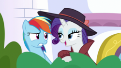 Size: 1920x1080 | Tagged: safe, screencap, rainbow dash, rarity, pony, g4, sparkle's seven, detective rarity