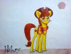 Size: 1176x900 | Tagged: safe, artist:dialysis2day, oc, oc only, oc:hilary, earth pony, pony, braid, female, hat, mare, solo, traditional art