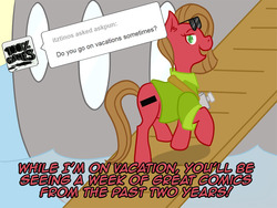 Size: 1066x800 | Tagged: safe, artist:tumble-trotter, oc, oc only, oc:pun, earth pony, pony, ask pun, ask, clothes, female, mare, ship, shirt, solo