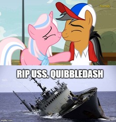 Size: 500x526 | Tagged: safe, edit, edited screencap, screencap, clear sky, quibble pants, earth pony, pony, unicorn, common ground, g4, caption, derail in the comments, discovery family logo, drama, duo, female, image macro, male, mare, meme, neckerchief, nose wrinkle, nuzzling, ship, ship sinking, shipping denied, shipping drama, shipping war in the comments, stallion, text