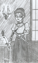 Size: 768x1256 | Tagged: safe, artist:newman134, oc, oc:t square, human, equestria girls, g4, architect, clothes, draftswoman, dress, monochrome, oc living in a different time period, redesign, redraw, victorian