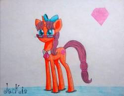 Size: 1139x886 | Tagged: safe, artist:dialysis2day, oc, oc only, oc:jackie, pony, unicorn, bow, female, glasses, hair bow, mare, necktie, solo, traditional art