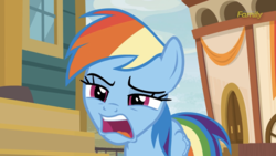 Size: 1334x750 | Tagged: safe, screencap, rainbow dash, pegasus, pony, common ground, g4, faic, female, folded wings, mare, open mouth, rainbow dash is best facemaker, raised eyebrow, solo, wings