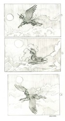 Size: 750x1402 | Tagged: safe, artist:baron engel, nightmare moon, alicorn, pony, g4, cloud, comic, female, flying, grayscale, helmet, mare, monochrome, moon, pencil drawing, sketch, solo, traditional art