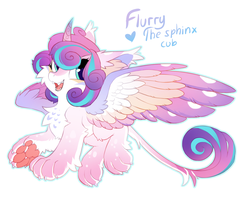 Size: 1280x1009 | Tagged: safe, artist:hioshiru, princess flurry heart, sphinx, g4, alternate design, chest fluff, curved horn, cute, ear fluff, fangs, fluffy, flurrybetes, horn, leg fluff, leonine tail, multicolored hair, paw pads, paws, simple background, species swap, sphinxified, tail fluff, underpaw, white background