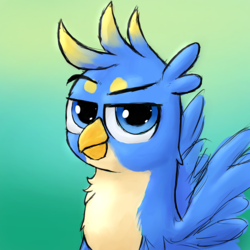 Size: 2000x2000 | Tagged: safe, artist:solarbutt, gallus, griffon, g4, gradient background, high res, looking at you, male, pale belly, simple background, solo, wings