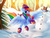 Size: 4722x3599 | Tagged: safe, artist:omi, rainbow dash, pegasus, pony, art pack:winter warm up, g4, absurd resolution, blushing, clothes, cute, dashabetes, female, happy, hat, mare, one eye closed, outdoors, scarf, signature, snow, snowman, solo, spread wings, tree, wings, winter, winter outfit