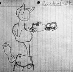 Size: 1052x1032 | Tagged: safe, artist:fanliterature101, oc, oc only, anthro, amputee, base, lined paper, prosthetic limb, prosthetics, robot arms, rough draft, sketch, solo, traditional art