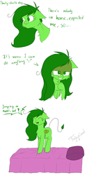 Size: 3000x6000 | Tagged: safe, artist:fajnyziomal, oc, oc only, oc:świstek, pegasus, plant pony, pony, comic:świstek, bed, bust, cheek fluff, chest fluff, comic, curly eyelashes, ear fluff, engrish, evil grin, eyes closed, female, floppy ears, grin, happy, hooves, jumping, jumping on the bed, mare, neck fluff, open mouth, pure unfiltered evil, rubbing hooves, shoulder fluff, smiling, solo, wings