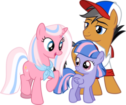 Size: 6596x5491 | Tagged: safe, artist:shootingstarsentry, clear sky, quibble pants, wind sprint, earth pony, pegasus, pony, unicorn, common ground, g4, absurd resolution, cap, captiwinding, clothes, cute, family, female, filly, foal, freckles, happy, hat, male, mare, neckerchief, open mouth, shirt, smiling, sprintabetes, stallion, that was fast, transparent background, trio, vector