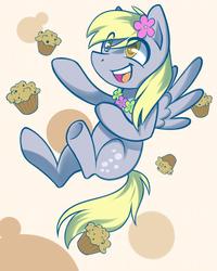 Size: 1980x2480 | Tagged: safe, artist:patchnpaw, derpy hooves, pegasus, pony, g4, female, flower, flower in hair, food, mare, muffin, solo, that pony sure does love muffins