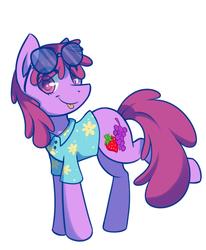 Size: 1879x2283 | Tagged: safe, artist:patchnpaw, berry punch, berryshine, earth pony, pony, g4, clothes, female, mare, raised hoof, shirt, simple background, solo, sunglasses, tongue out, white background