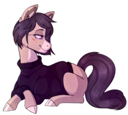 Size: 1000x900 | Tagged: safe, artist:cinnamonsparx, oc, oc only, oc:jazz, earth pony, pony, clothes, cloven hooves, female, mare, prone, simple background, solo, sweater, transparent background