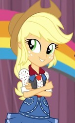Size: 448x729 | Tagged: safe, screencap, applejack, dance magic, equestria girls, equestria girls specials, g4, cropped, crossed arms, cute, female, jackabetes, outfit catalog, solo