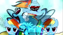 Size: 854x480 | Tagged: safe, rainbow dash, pony, g4, collage, deep fried meme, headbob, meme, mlg, needs more jpeg, silly, silly face, silly pony