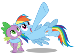 Size: 6000x4225 | Tagged: safe, artist:mrlolcats17, rainbow dash, spike, dragon, pegasus, pony, g4, .psd available, duo, fangs, female, hooves, male, mare, open mouth, pointing, simple background, transparent background, wings