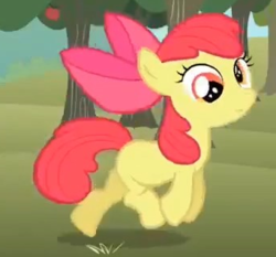 Size: 342x319 | Tagged: safe, screencap, apple bloom, earth pony, pony, g4, season 2, the super speedy cider squeezy 6000, apple tree, cropped, derp, dizzy, female, filly, foal, solo, tree