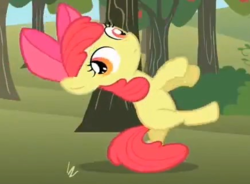 Size: 436x321 | Tagged: safe, screencap, apple bloom, earth pony, pony, g4, season 2, the super speedy cider squeezy 6000, about to faint, apple tree, cropped, derp, dizzy, female, filly, foal, solo, tree