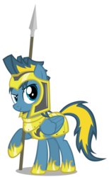 Size: 2736x4446 | Tagged: safe, artist:mrlolcats17, oc, oc only, oc:bolterdash, pegasus, pony, armor, guard armor, helmet, hoof shoes, hooves, male, royal guard armor, simple background, smiling, solo, spear, stallion, transparent background, vector, weapon, wings