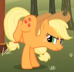Size: 344x332 | Tagged: safe, screencap, applejack, earth pony, pony, g4, season 2, the super speedy cider squeezy 6000, angry, cropped, female, legs in air, mare, solo