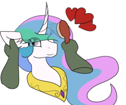 Size: 1500x1252 | Tagged: safe, artist:codras, princess celestia, oc, oc:anon, alicorn, pony, g4, brush, bust, cute, cutelestia, disembodied hand, eye clipping through hair, hand, heart, portrait, simple background, transparent background