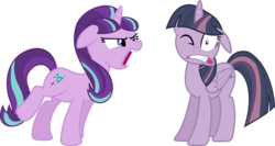 Size: 1024x543 | Tagged: safe, artist:nascarcatcar, starlight glimmer, twilight sparkle, alicorn, pony, unicorn, g4, the cutie map, angry, equal cutie mark, female, floppy ears, mare, one eye closed, open mouth, quiet, ragelight glimmer, s5 starlight, shut up twilight, simple background, transparent background, twilight sparkle (alicorn), vector, wide eyes, yelling