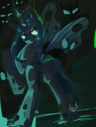 Size: 1280x1700 | Tagged: safe, artist:penpale-heart, queen chrysalis, changeling, changeling queen, g4, changeling hive, crown, female, jewelry, regalia, signature, solo