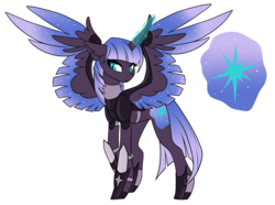 Size: 1920x1431 | Tagged: safe, artist:kxttponies, oc, oc only, alicorn, pony, alicorn oc, armor, colored wings, colored wingtips, cutie mark, female, magic, magic aura, magical lesbian spawn, mare, offspring, parent:nightmare moon, parent:twilight sparkle, parents:twimoon, simple background, solo, spread wings, starry wings, transparent background, wings