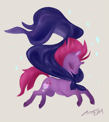 Size: 1280x1440 | Tagged: safe, artist:creeate97, fizzlepop berrytwist, tempest shadow, pony, unicorn, g4, broken horn, cape, clothes, eye scar, eyes closed, female, horn, mare, scar, solo