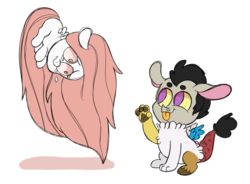 Size: 1024x753 | Tagged: safe, artist:ashidaii, oc, oc only, oc:desorde, oc:posey, draconequus, hybrid, pony, interspecies offspring, offspring, parent:bulk biceps, parent:discord, parent:fluttershy, parent:princess celestia, parents:dislestia, parents:flutterbulk, simple background, transparent background