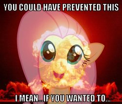 Size: 882x750 | Tagged: safe, fluttershy, pony, g4, adoracreepy, caption, creepy, cute, dissonant caption, doom paul, exploitable meme, image macro, it's happening, meme, nuclear explosion, ponified, text, wtf, wtf boom!