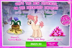 Size: 1035x687 | Tagged: safe, gameloft, raspberry vinaigrette, earth pony, pony, g4, advertisement, costs real money, female, flower, gem, introduction card, mare, potted plant, sale, short tail, solo, tent-a-bloom, tentacles