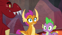 Size: 1920x1080 | Tagged: safe, screencap, garble, smolder, spike, dragon, g4, sweet and smoky, winged spike, wings