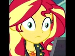 Size: 640x480 | Tagged: safe, edit, edited screencap, screencap, sunset shimmer, equestria girls, equestria girls specials, g4, my little pony equestria girls: better together, my little pony equestria girls: forgotten friendship, animated, cropped, female, geode of empathy, jumpscare, magical geodes, solo, sound, thousand yard stare, webm