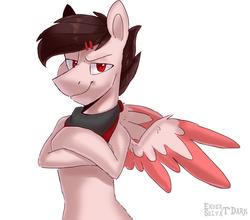 Size: 1600x1407 | Tagged: safe, artist:enderselyatdark, oc, oc only, oc:rokityan, pegasus, pony, rcf community, clothes, pegasus oc, red eyes, scarf, simple background, solo, white background