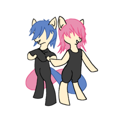 Size: 1100x1100 | Tagged: safe, artist:damianuss, oc, oc only, earth pony, pony, artifact, bipedal, clothes, crossed arms, duo, electronic music, female, jean-michel jarre, male, mare, no eyes, obscure reference, ponified, simple background, stallion, transparent background, téo & téa, wip