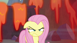 Size: 1920x1080 | Tagged: safe, screencap, fluttershy, pony, g4, sweet and smoky, angry, female, lava, mare, peeved, solo