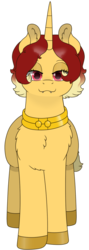 Size: 406x1144 | Tagged: safe, artist:69beas, oc, oc only, oc:jessie feuer, pony, unicorn, chest fluff, collar, colored hooves, cute, cute little fangs, digital art, fangs, female, lidded eyes, looking at you, mare, simple background, smiling, solo, transparent background