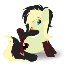 Size: 4584x4091 | Tagged: safe, artist:maximkoshe4ka, oc, oc only, oc:da capo, earth pony, pony, clothes, cute, female, hair over one eye, heart eyes, mare, raised hoof, simple background, sitting, socks, solo, striped socks, tongue out, transparent background, wingding eyes, ych result
