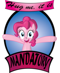 Size: 2738x3380 | Tagged: safe, artist:h3r0d4n, pinkie pie, earth pony, pony, g4, banner, bronybait, bust, female, high res, hooves up, hug, hug request, incoming hug, looking at you, mare, open mouth, simple background, smiling, spread hooves, transparent background