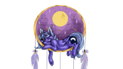 Size: 1920x1080 | Tagged: safe, artist:elisdoominika, princess luna, alicorn, pony, g4, adorable face, cute, dreamcatcher, feather, female, filly, full body, full moon, lying, moon, s1 luna, simple background, sleeping, solo, stars, transparent background, woona, younger