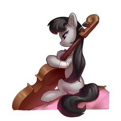 Size: 2400x2400 | Tagged: safe, artist:luciferamon, octavia melody, earth pony, pony, g4, cello, cute, ear fluff, female, high res, lidded eyes, mare, musical instrument, profile, simple background, sitting, solo, tavibetes, white background